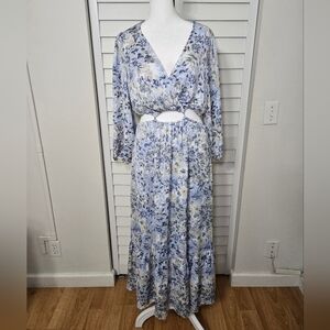 Floret Studio Blue Multi Floral Maxi Dress Size L